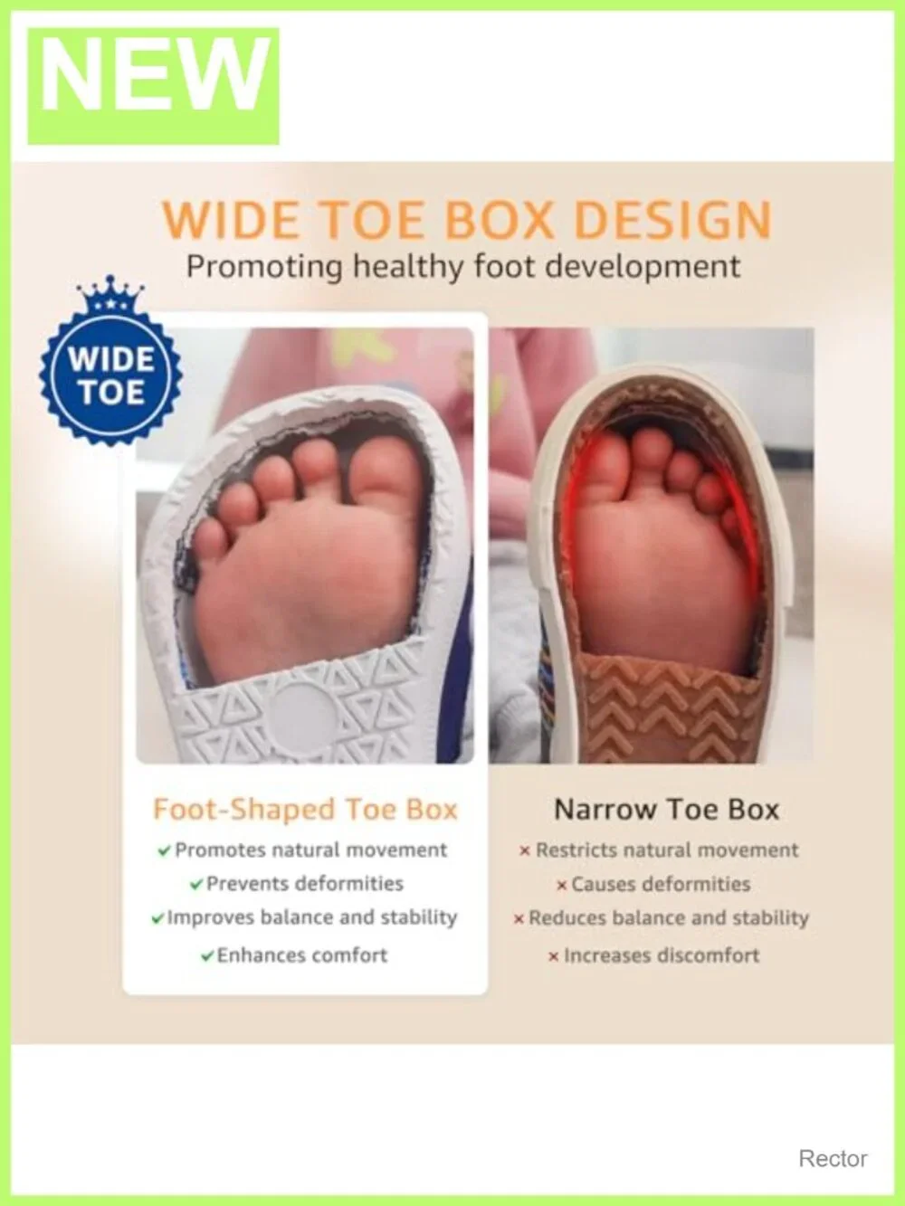 Toddler Wide Toe Box Barefoot Sneakers Hook and Loop Kids